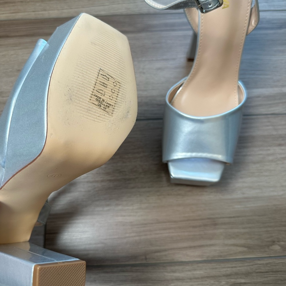 Fashion Nova Silver Platform Block Heel Sandals with Ankle Strap - Picture 10 of 11